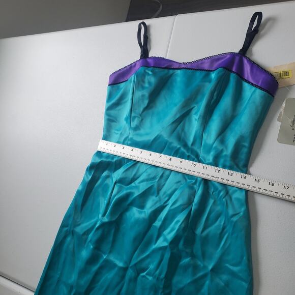 Vintage Adrianna Papell Evening Dress Womens 8 Teal Purple Satin Maxi Formal 90s - Picture 7 of 14